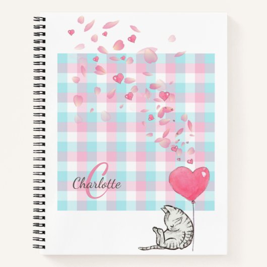 Modern rosa Monogram Niedlich Cat Notebook Notizblock (Vorderseite)