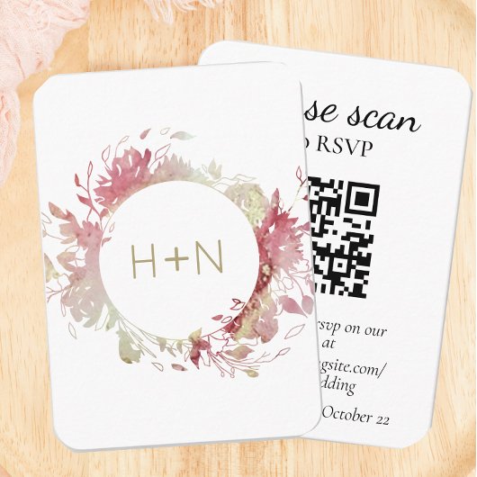 Modern rosa Monogramm-UAWG mit QR-Code Begleitkarte