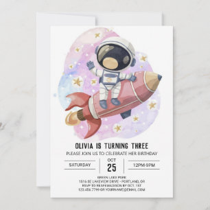 Modern rosa Odyssey Astronaut Birthday Einladung