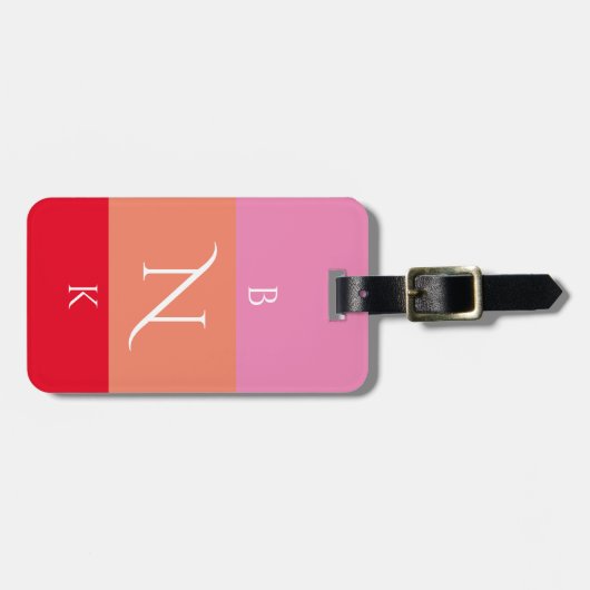 Modern rosa Orange 3 Letter Monogram Custom Gepäckanhänger (Vorderseite horizontal)