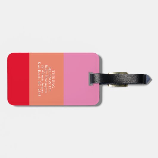 Modern rosa Orange 3 Letter Monogram Custom Gepäckanhänger (Rückseite horizontal)