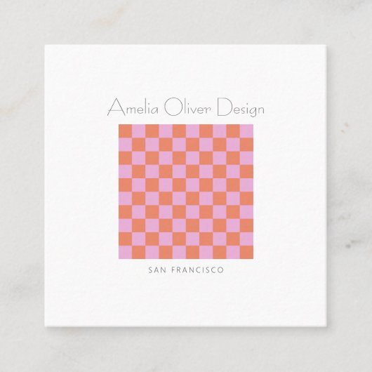 Modern, rosa, orange, einfach, individuell quadratische visitenkarte (Vorderseite)