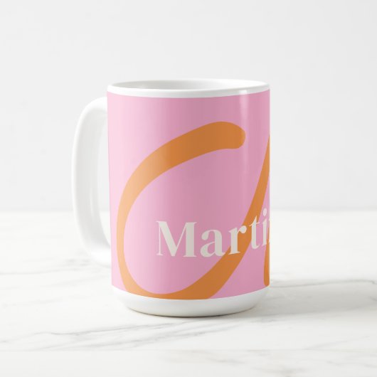 Modern rosa Orange Monogram Kaffeetasse (Vorderseite Links)