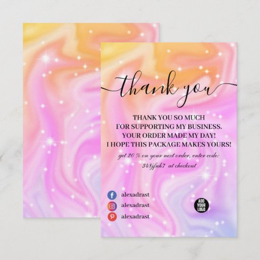 Modern rosa Regenbogen Einhorn Danke Karte (Vorne/Hinten)