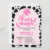 Modern rosa Retro Cowgirl First Rodeo 1. Geburtsta Einladung (Vorderseite)