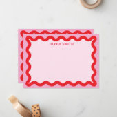 Modern rosa rosa rote Linie Name der Monogram-Lini Mitteilungskarte (Vorderseite/Rückseite Beispiel)