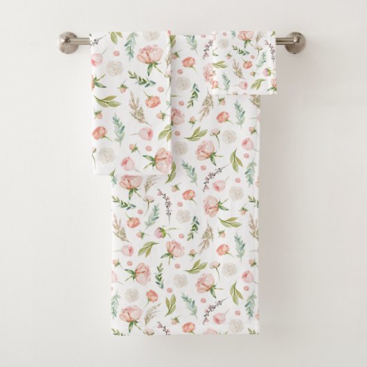 Modern rosa Rose Bud Blume Pattern Badhandtuch Set (Insitu)