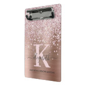 Modern rosa Rose Gold Diamant Glitzer Mit Monogram Mini Klemmbrett (Gewinkelt2)