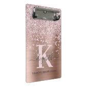 Modern rosa Rose Gold Diamant Glitzer Mit Monogram Mini Klemmbrett (Schrägansicht)