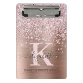 Modern rosa Rose Gold Diamant Glitzer Mit Monogram Mini Klemmbrett (Vorderseite)