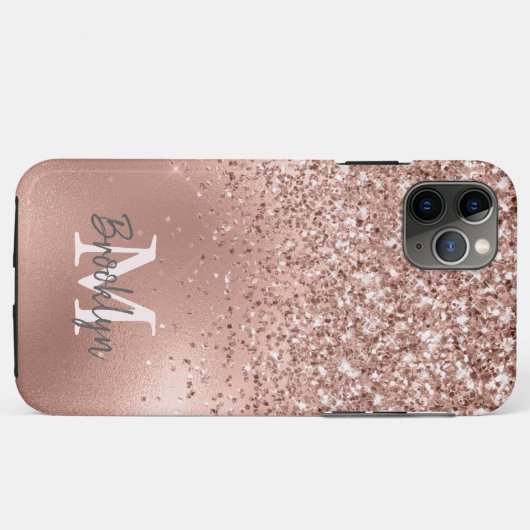 Modern rosa Rose Gold Glitzer Confetti Monogram Case-Mate iPhone Hülle (Rückseite (Horizontal))