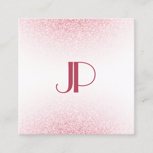 Modern rosa Rose Gold Glitzer Monogram Template Quadratische Visitenkarte (Vorderseite)