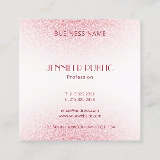 Modern rosa Rose Gold Glitzer Monogram Template Quadratische Visitenkarte (Rückseite)