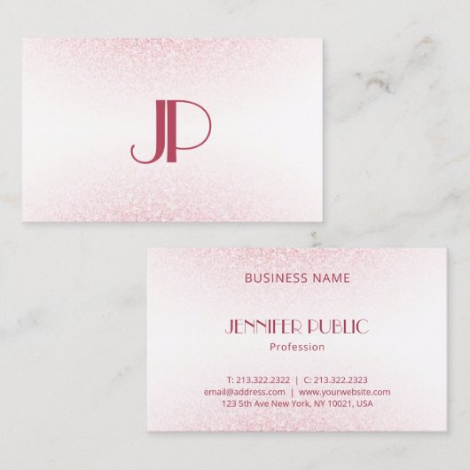 Modern rosa Rose Gold Glitzer Monogram Template Visitenkarte (Vorne/Hinten)
