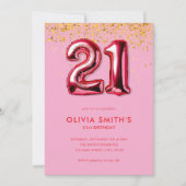Modern rosa Rot 21. Geburtstag Einladung (Vorderseite)