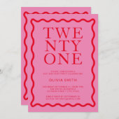 Modern rosa Rot 21. Geburtstag Einladung (Vorne/Hinten)