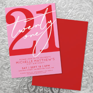 Modern rosa Rot 21. Geburtstag Einladung
