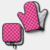 Modern rosa Schachbrett Ofenhandschuh & Topflappen-Set (Vorderseite/Rückseite)
