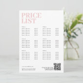 Modern rosa Schönheitspreisliste Menü Kleine Unter (Stehend Vorderseite)