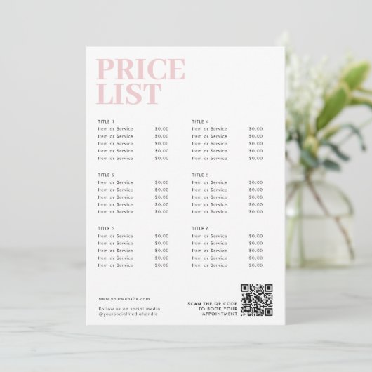 Modern rosa Schönheitspreisliste Menü Kleine Unter (Stehend Vorderseite)