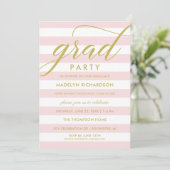 Modern rosa Streifen Gold Custom Grad Party Einladung (Stehend Vorderseite)