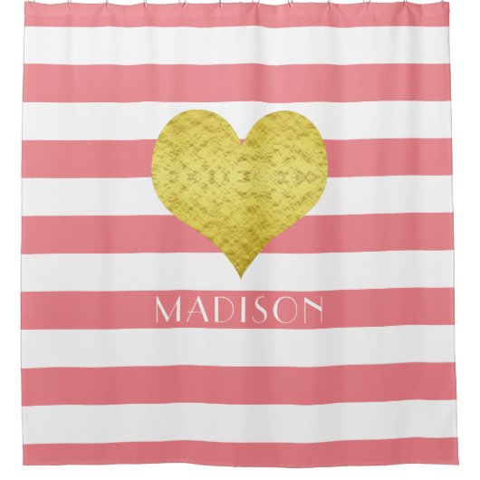 Modern rosa Streifen Muster Name Duschvorhang (Vorderseite)