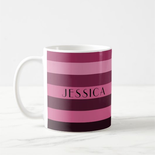 Modern rosa Streifen Muster Name Kaffeetasse (Links)