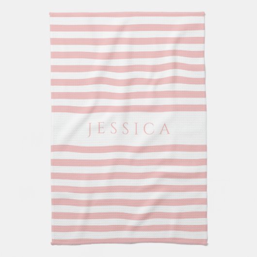 Modern rosa Streifenmuster Name Geschirrtuch (Vertikal)