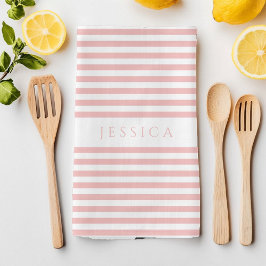 Modern rosa Streifenmuster Name Geschirrtuch