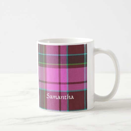 Modern rosa Tartan personalisiert Kaffeetasse (Rechts)