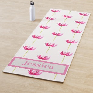 Modern rosa Tulpen Blumenbezeichnungen Monogramm Y Yogamatte