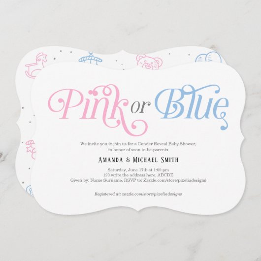 Modern, rosa und blau, Junge oder Mädchen, Gender  Einladung (Vorne/Hinten)