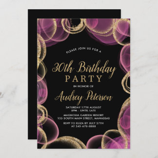 Modern Rosa und Gold Circle Black 30. Geburtstag Einladung
