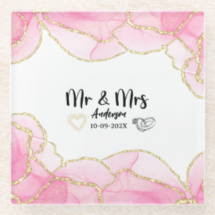 Modern Rosa und Gold Mr und Mrs Glasuntersetzer