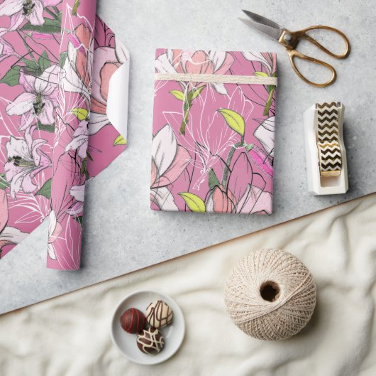 Modern rosa und grün-botanisches Muster Geschenkpapier (Kunsthandwerk)