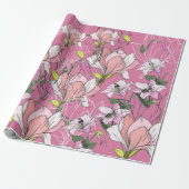 Modern rosa und grün-botanisches Muster Geschenkpapier (Ungerollt)