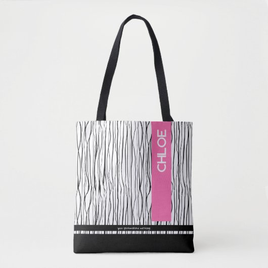 Modern rosa und schwarz Personalisiert Tasche (Vorderseite)