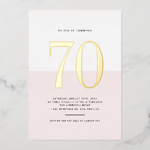 Modern rosa und weiß 70. Geburtstag Gold Foil Folieneinladung