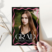 Modern rosa Wavy Frame Grad 2 Foto Abschluss Ankündigung