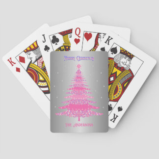 Modern rosa Weihnachtsbaum Individuelle Name Silbe Spielkarten