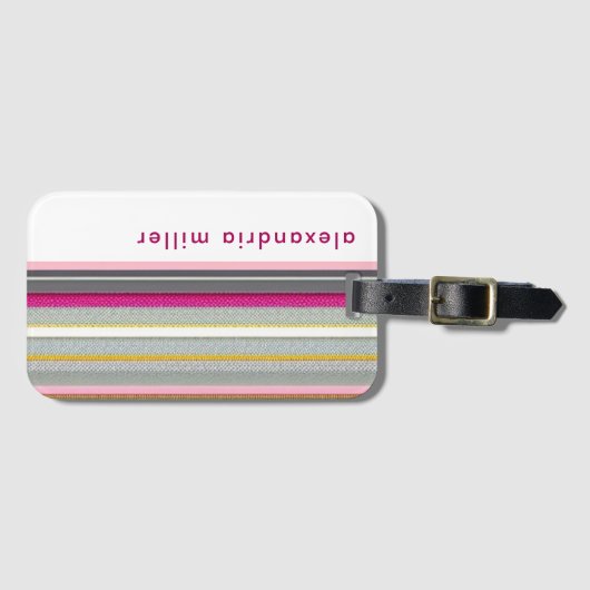 Modern rosa, weiß gestrichene Monogramm Gepäckanhänger (Vorderseite (Horizontal))