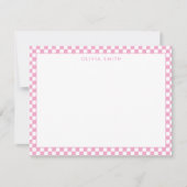 Modern rosa weiß kariert mitteilungskarte (Vorderseite)
