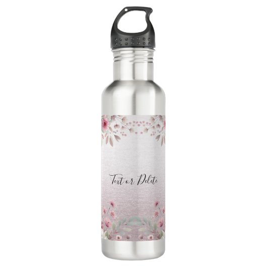 Modern rosa, weiße Flora Flasche mit Wasser Edelstahlflasche (Vorderseite)