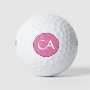Modern rosa-weiße Monogramm-Initialen Personalisie Golfball
