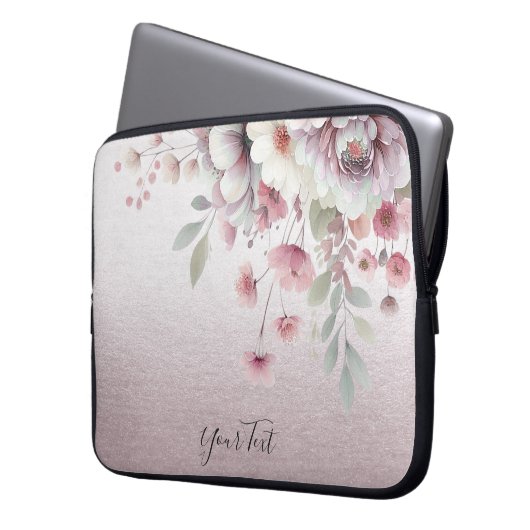 Modern rosa, weißer, floraler Laptop-Sieb Laptopschutzhülle (Vorderseite Links)