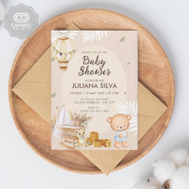 Modern rosa, weißer Teddybär Blumendesign Einladung