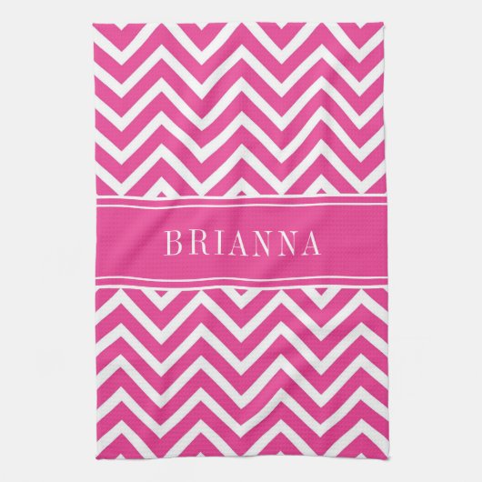 Modern rosa Zickzack Streifen Name Geschirrtuch (Vertikal)