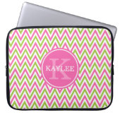 Modern rosafarbene Limettengrün, Zickzack und Mono Laptopschutzhülle (Vorderseite)