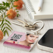 Modern rosafarbene Modeschmuck - QR-Code für Busin Schlüsselanhänger (Vorderseite rechts)