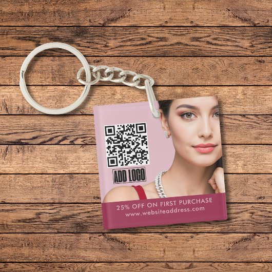 Modern rosafarbene Modeschmuck - QR-Code für Busin Schlüsselanhänger